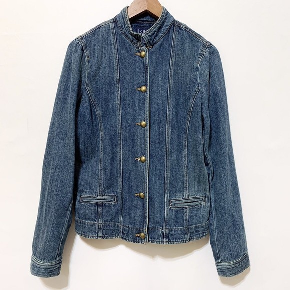 CHAPS Military Style Denim Jacket Button Front Long Sleeve Small - Picture 1 of 12